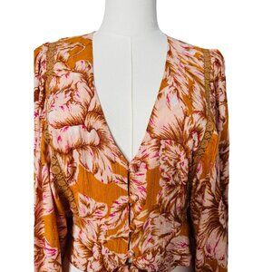 NWT Bohemian Small Band Of The Free Top Blouse Gold Blush Pink Paisley Print